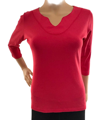 Solid Split V neck top - Red