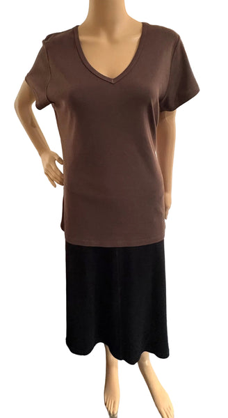 Solid Short sleeves V neck - Coffee Bean