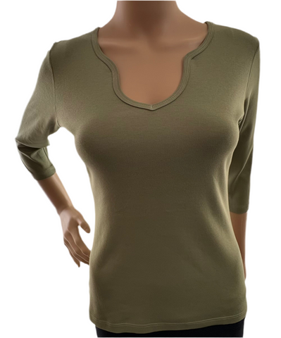 Solid Keyhole neck Top - Olive