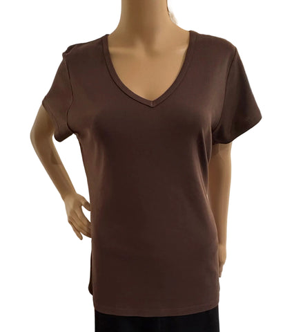 Solid Short sleeves V neck - Coffee Bean