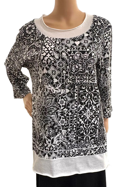French Lace Layered hem top - Black/White