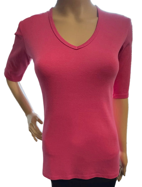 Solid Elbow Sleeves V neck - Watermelon