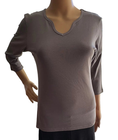 Solid Keyhole neck Top - Htr. Grey