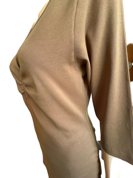 Solid Pinched V-neck Top - Toffee