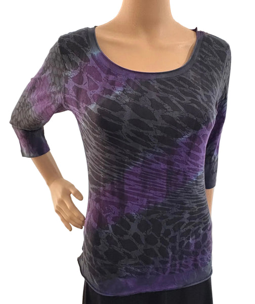 Leopard Stripes Roll up round-neck - Charcoal/Purple