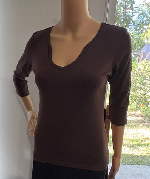 Solid Keyhole neck Top - Coffee Brown