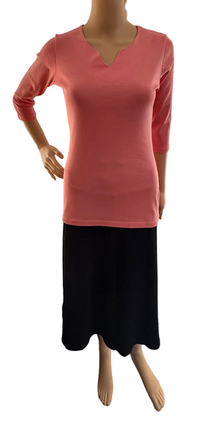Solid Split V neck top - Coral