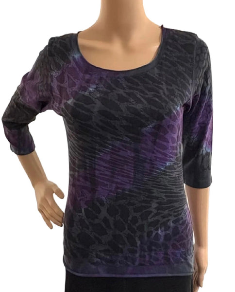 Leopard Stripes Roll up round-neck - Purple/Black Combo