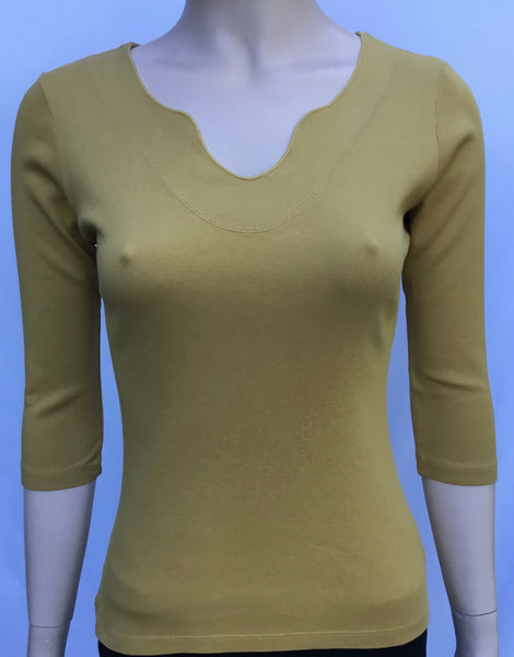 Solid Split V neck top Curry