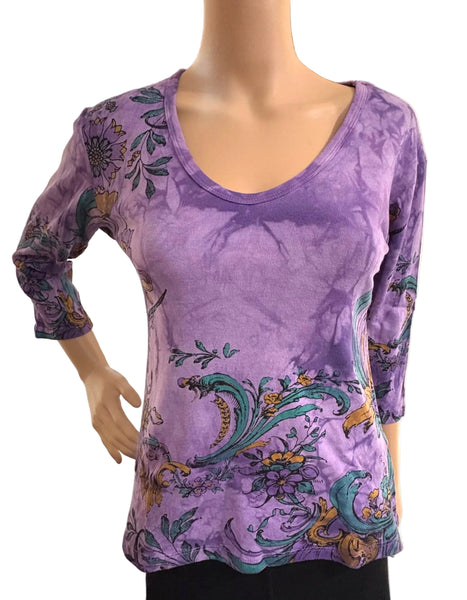 Florentine Flower V neck - Purple Crystal Wash
