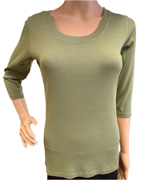 Solid Round-Neck Top - Olive