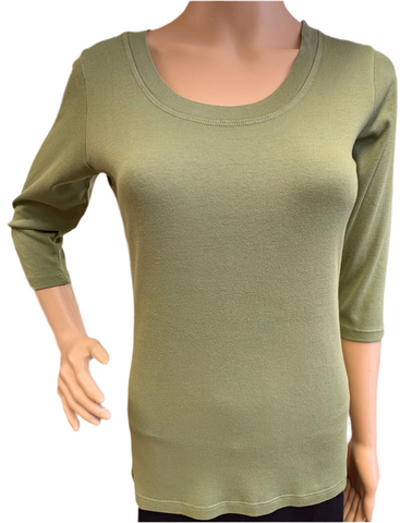 Solid Round-Neck Top - Olive