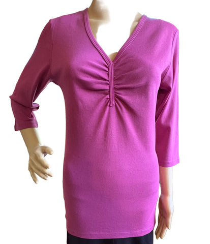 Solid Pinched V-neck Top - Rose