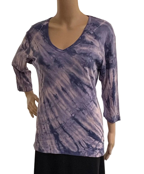 Diagonal Wash V Neck - Purple/Taupe