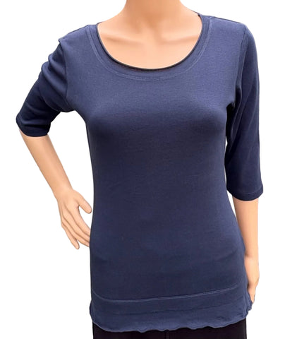 Solid Roll up Round-Neck Top - Blueberry