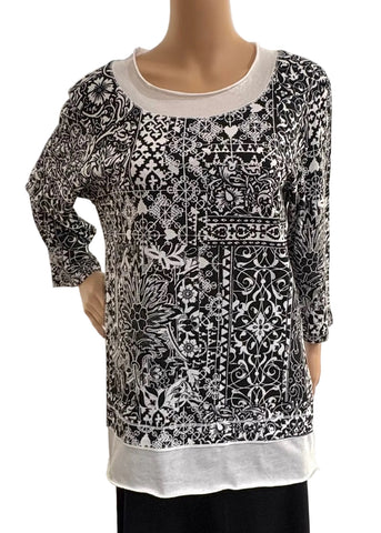 French Lace Layered hem top - Black/White