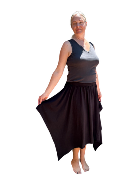 Skirt Mid Length Butterfly - Garment Dye Solid - Black