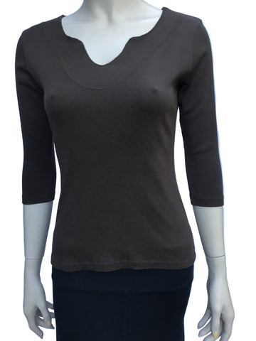 Solid Split V neck top - Chocolate