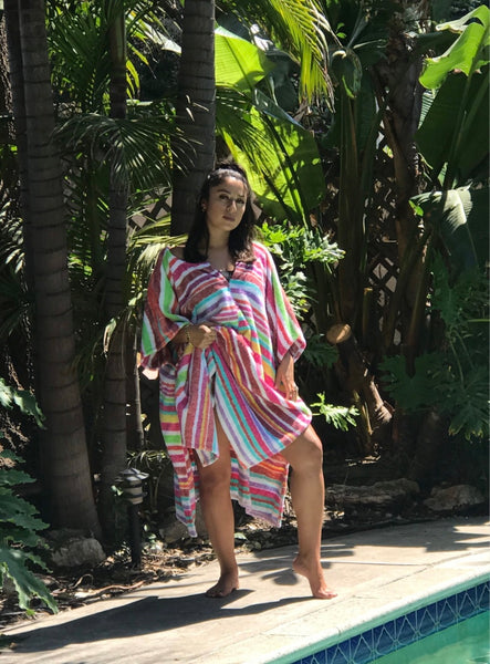 Fresco Towels - Napa Strips White - Long Bandito Poncho