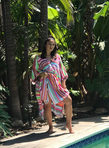 Fresco Towels - Napa Strips White - Long Bandito Poncho