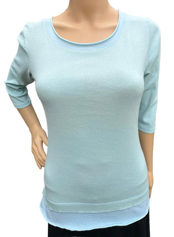 Solid Roll up Round-Neck Top - Baby Blue