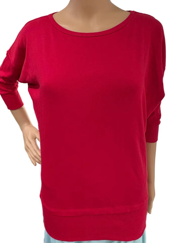 Solid Dolman boat neck top - Red