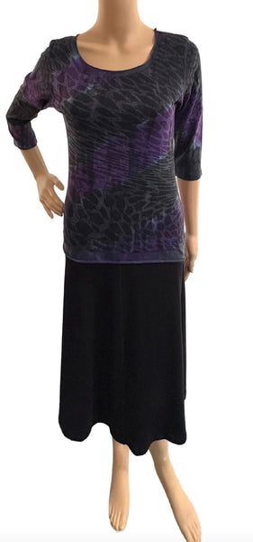 Leopard Stripes Roll up round-neck - Purple/Black Combo