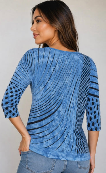 Stripes and Dots Roll up round-neck - Blue Crystal Wash