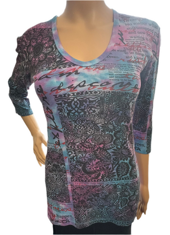 Inspirational Quotes V neck - Fuschia/Blue