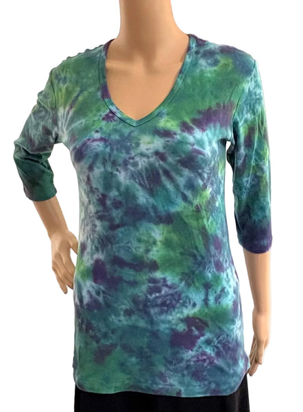 Botanical wash V-neck top - Purple/Turq/Lime