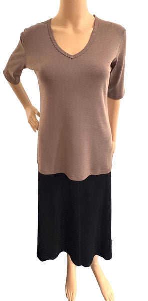 Solid Elbow Sleeves V neck - Moss Brown