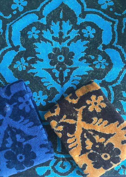 Fresco Towels - Venetian Brocade Turquoise / Brown- Hand Towel