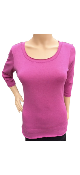Solid Roll up Round-Neck Top - Rose