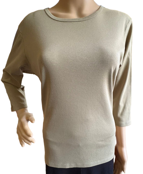 Solid Round-Neck Top - Khaki