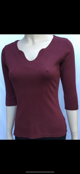 Solid Split V neck top - Mulberry