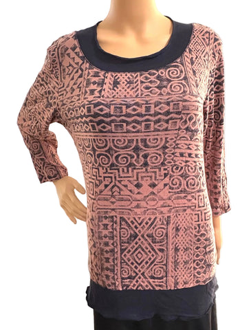 Tribal Ornaments - Layered Hem top - Navy / Mauve