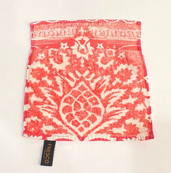 Fresco Towels- Bohemian Damask Coral/White - Washcloth