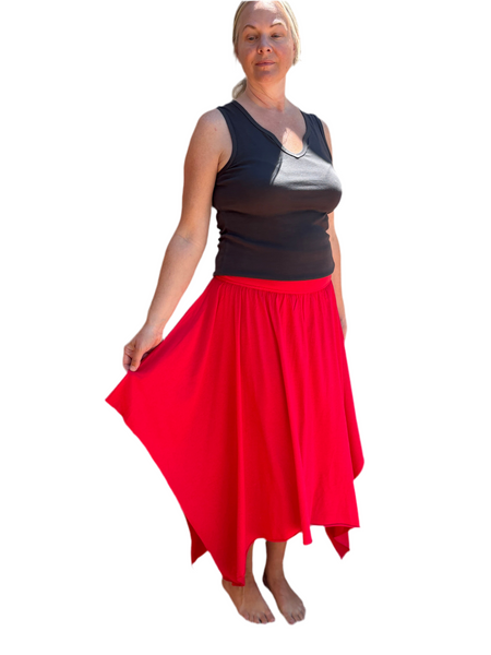 Skirt Mid Length Butterfly - Garment Dye Solid - Red