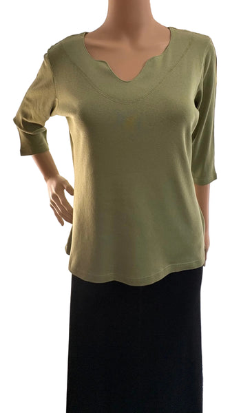 Solid Split V neck top - Celedon
