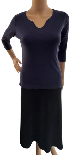 Solid Split V neck top - Cadet
