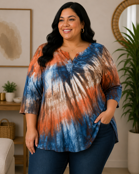 Pinched V Neck - River Wash- Orange/Brown/Blue