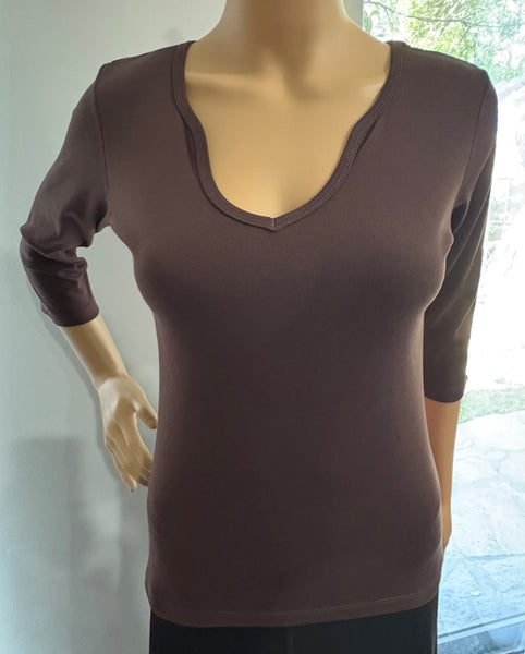 Solid Keyhole neck Top - Coffee Brown