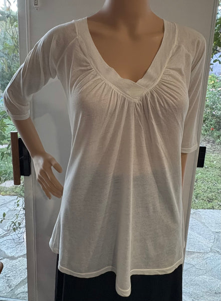 Solid Wide  V-neck Top - Ivory