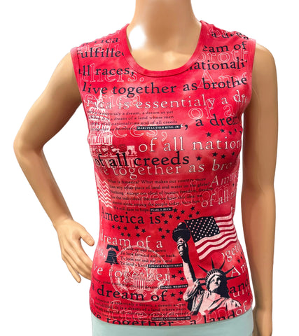 American Dream - Crew Neck Sleeveless Tank- Red Cloud Wash