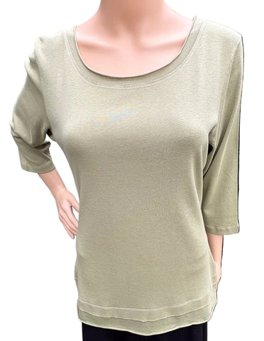 Solid Roll up Round-Neck Top - Olive