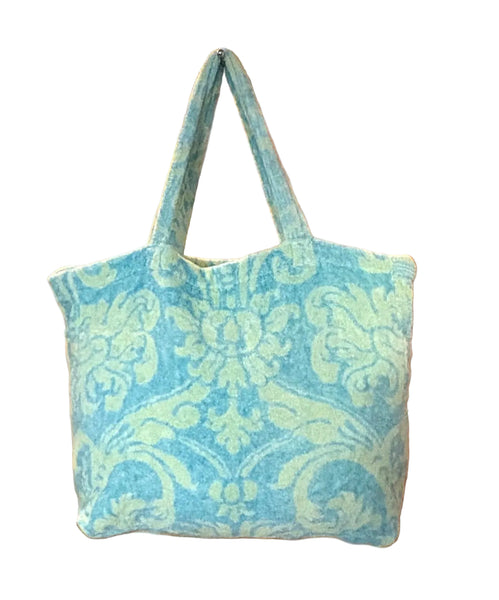 Fresco Towels - Royal Damask - Sky/Lime - Large Tote Bag
