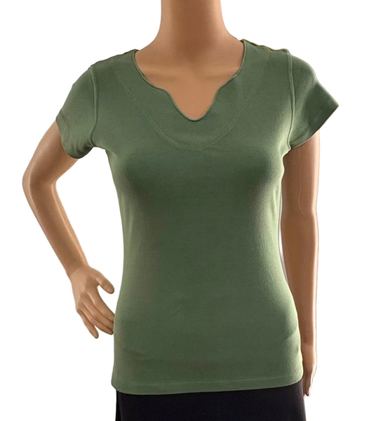 Split V Round-Neck Top - Aloe