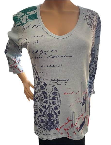 Indigo Damask V neck - Baby Blue