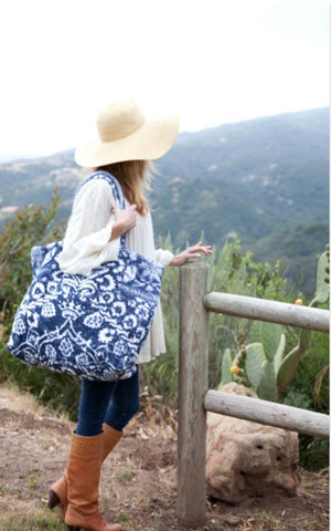 Fresco Towels - Bohemian Damask Royal Blue - large Tote Bag