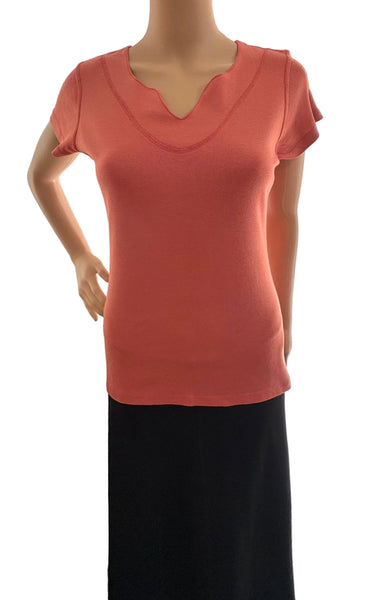 Split V Round-Neck Top - Jiva Orange